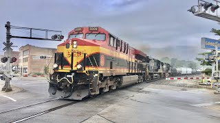 Train Works Hard Up Steep Grade amp Sharp Curve Kansas City Southern Leading NS New Castle Indiana [upl. by Eidaj55]