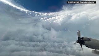 Hurricane hunter aircraft flies through the eye of Hurricane Beryl [upl. by Htiekal610]