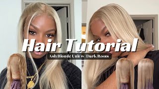 HAIR TUTORIAL HOW TO ACHIEVE ASH BLONDE WIG WITH DARK ROOTS FROM 613 PLATINUM BLONDE WIG [upl. by Ellard]