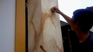 Amazing Techniques Fake Stone Paint On The house Column  Craft Fast and Skillful [upl. by Eelyahs]