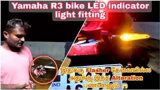 Motorcycles Led turn indicator light fitting in Yamaha R3 bike  Indicator flasher modification [upl. by Hsemar790]