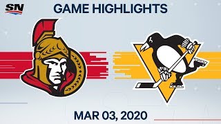 NHL Highlights  Senators vs Penguins – Mar 3 2020 [upl. by Ahselyt]