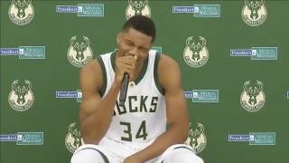 Giannis Antetokounmpos Media Day Joke [upl. by Corwun864]