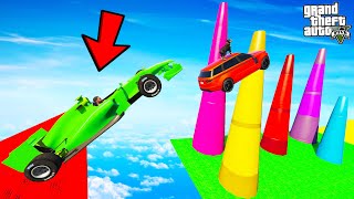 FRANKLIN TRIED IMPOSSIBLE COLOURFUL CONE ULTRA MEGA RAMP PARKOUR CHALLENGE GTA 5  SHINCHAN and CHOP [upl. by Joappa]