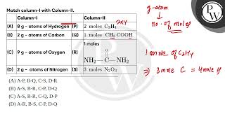 Match columnI with ColumnII\n\n\n\n\nColumnI\n\nColumnII\n\n\nA\n8 g  atoms of Hydrogen\ [upl. by Jago]