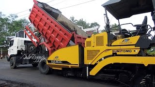 Asphalt Paver Sumitomo HA60C And Dump Truck Working [upl. by Cornelie366]