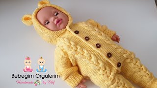 Kapşonlu Saç Örgülü Tulum Modeli  Hooded baby overall knitting  1 Yaş 1 year [upl. by Yul]