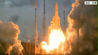 Launch of Arianespace ArianeV V230 carrying BRIsat amp EchostarXVIII comsats [upl. by Eizdnil]