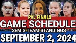 PVL FINALS GAME SCHEDULE AND SEMI FINALS TEAM STANDINGS AS OF SEPTEMBER 2 2024 pvlgameschedule [upl. by Ycal813]