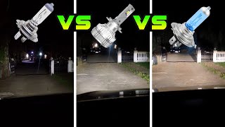 Halogen H7 vs LED vs Ultra Bright Halogen Comparison Alfa Giulietta Bulb Testing [upl. by Monte]