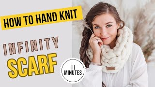 How to hand knit a scarf  11 Minutes Hand Knitting Infinity Scarf [upl. by Ronica466]