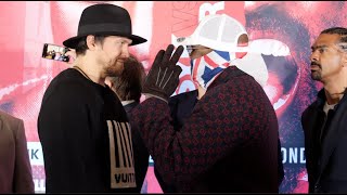 TWO MAD MEN  OLEKSANDR USYK v DEREK CHISORA HEAD TO HEAD AS USYK ASKS DELBOY FOR SELFIE amp SPRAYS [upl. by Tabitha]