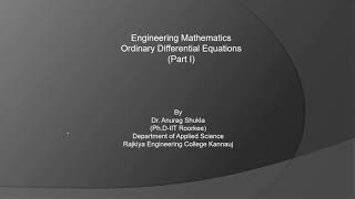 Ordinary Differential Equations Part 1Engineering Mathematics [upl. by Oner]