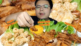 MUKBANG FRIED PORK INTESTINE amp CRISPY PORK BELLY WITH SPICY CHEESE SAUCE [upl. by Tindall]