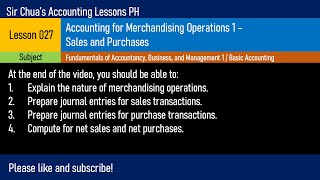 Lesson 027  Accounting for Merchandising Operations 1 Sales and Purchases [upl. by Pernell642]