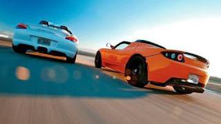 Comparison 2010 Tesla Roadster Sport vs 2011 Porsche Boxster Spyder [upl. by Dagney]