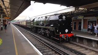 SR Merchant Navy 35028 Clan Line at Woking Railway Station with The End of Southern Steam [upl. by Ellinger80]