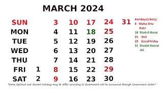 March Calendar 2024 [upl. by Nomed]