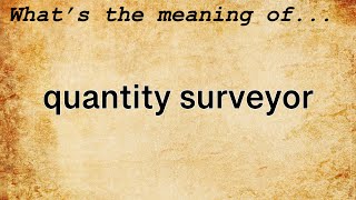 Quantity Surveyor Meaning  Definition of Quantity Surveyor [upl. by Luzader]