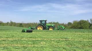 John Deere 7930 with F350R and R990R Triple Mowers [upl. by Adelaida]