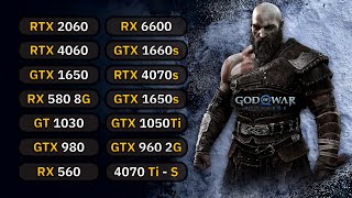 14 GPUs  God Of War Ragnarok  RTX 2060 RX 6600 GTX 1660s GTX 1050 Ti RX 580 GTX 1650 [upl. by Imak]