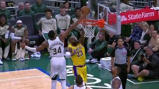 Giannis REJECTS LeBron James with a chasedown block in preseason 😳  NBA on ESPN [upl. by Lyndy]