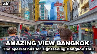 【🇹🇭 4K】Amazing view bangkok  The special bus for sightseeing Bangkok Tour  Elephant Bus Tours [upl. by Milo]