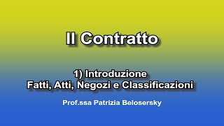 Il contratto 1 Introduzione  Fatti Atti Negozi giuridici e Classificazioni [upl. by Clarkin727]