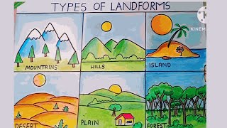 Types of LANDFORMS Drawing Easy  How to draw landforms  school project drawing [upl. by Drucie]