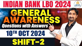 GA Questions Asked in Indian Bank LBO 2024  Shift2  General Awareness  Aditya Sir [upl. by Meece132]