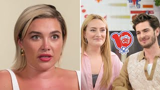 Florence Pugh REACTS To Andrew Garfields Chicken Shop Date With Amelia Dimoldenberg [upl. by Ttocserp]