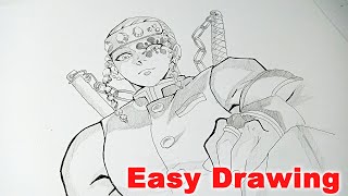 Fan art Drawing  How to draw Tengen Uzui Easy  Step by Step [upl. by Una]