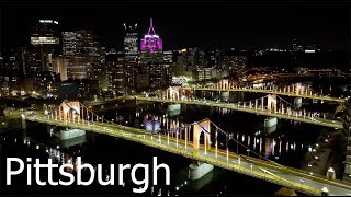 Pittsburghs three sisters bridges at night 24018b [upl. by Brownson129]