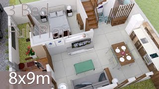 Interior Design Plan 8x9m Walk Through with Full Plan 3 Bedrooms [upl. by Anivas]