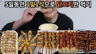 1일1식으로 닭꼬치만 먹으면 몇 kg 빠질까  하코야 통 닭다리살 통 불닭꼬치 노브랜드 숯불 파닭 매콤양념 데리야끼 양념 닭꼬치로 5일동안 1일1식하기 [upl. by Trudie]