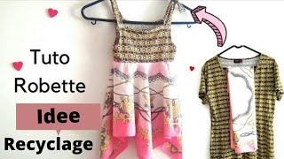 DIY COUDRE UNE ROBE DÉTÉ FILLETTE  idée recyclage  tshirt et foulard [upl. by Aihcela724]