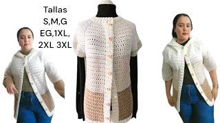 CARDIGAN CHALECO A CROCHET PARA MUJER TALLAS S M G EG 1XL Todo en crochet parte 2 Mary Rolon [upl. by Garretson130]