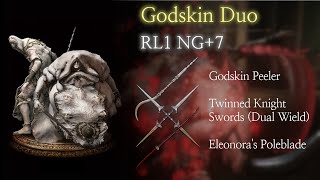 Elden Ring Twinblades vs Godskin Duo RL1 NG7 Godskin Peeler Twinned Knight Swords Eleonoras [upl. by Yenalem]