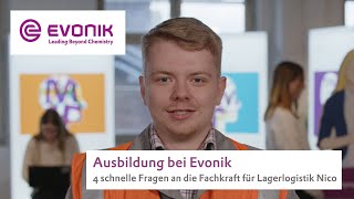 Ausbildung  4 schnelle Fragen an die Fachkraft für Lagerlogistik Nico  Evonik [upl. by Thant]