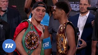 Oscar Valdez amp Shakur Stevenson Make Weight Have Spicy Faceoff  Unification Bout Official [upl. by Helenka792]