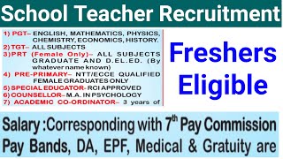 PUBLIC SCHOOL TEACHERS VACANCY 2024 I FRESHERS ALSO ELIGIBLE I NO FEE I GOVT PAY SCALE [upl. by Zachery]