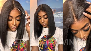 GLUELESS 7X5 LACE CLOSURE YAKI STRAIGHT BOB WIG INSTALL ft Nadula Hair PETITESUE DIVINITII [upl. by Seana]