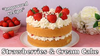 IMPROVED Strawberries amp Cream Cake Recipe [upl. by Odelet]