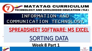 TLE Grade 7 Quarter 1  ICT Week 8 Part 1  SPREADSHEET SOFTWARE MS EXCEL  SORTING DATA [upl. by Metcalf936]