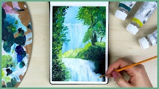 How to Paint a Waterfall with Acrylic Paint for Beginners  Art Journal Thursday Ep 23 [upl. by Gettings]