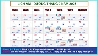 Lịch âm dương tháng 9 năm 2023  Lịch vạn niên và những ngày lễ tháng 92023 [upl. by Tadich]