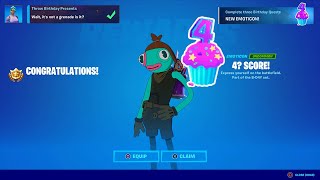 Throw Birthday Presents 4  Fortnite 4th Birthday Challenges [upl. by Adelheid72]