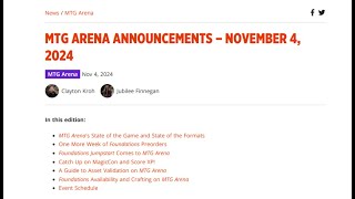 MTG Arena Announcements  November 4th 2024 [upl. by Yanal]