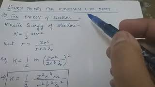 Bohrs Theory of Hydrogen like atom Part2 [upl. by Ardnahs118]