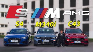 BMW M340i vs Mercedes C43 AMG vs Audi S4 comparison REVIEW [upl. by Llecrep323]